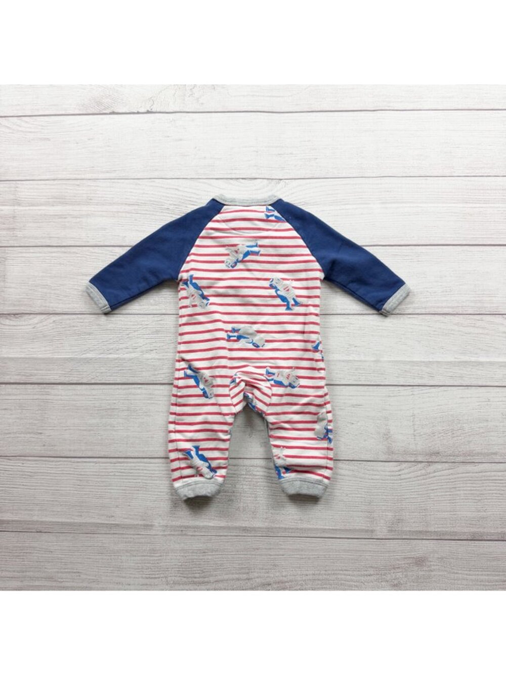 Baby Boden Striped Robot Cotton Romper Print Long Sleeve Snap Closure 3-6 Months - Picture 3 of 3